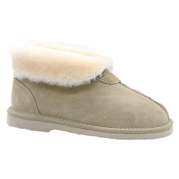 GROSBY Womens Princess UGG Boots Genuine Sheepskin Suede Leather Slippers Beige / 7