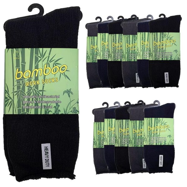 12 Pairs PREMIUM BAMBOO SOCKS Mens Heavy Duty Thick Work Socks Cushion BULK Assorted Colour Pack / 6-11