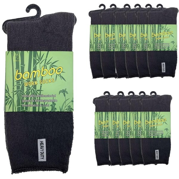 12 Pairs PREMIUM BAMBOO SOCKS Mens Heavy Duty Thick Work Socks Cushion BULK Charcoal Grey / 11-14