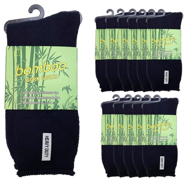 12 Pairs PREMIUM BAMBOO SOCKS Mens Heavy Duty Thick Work Socks Cushion BULK Navy Blue / 11-14