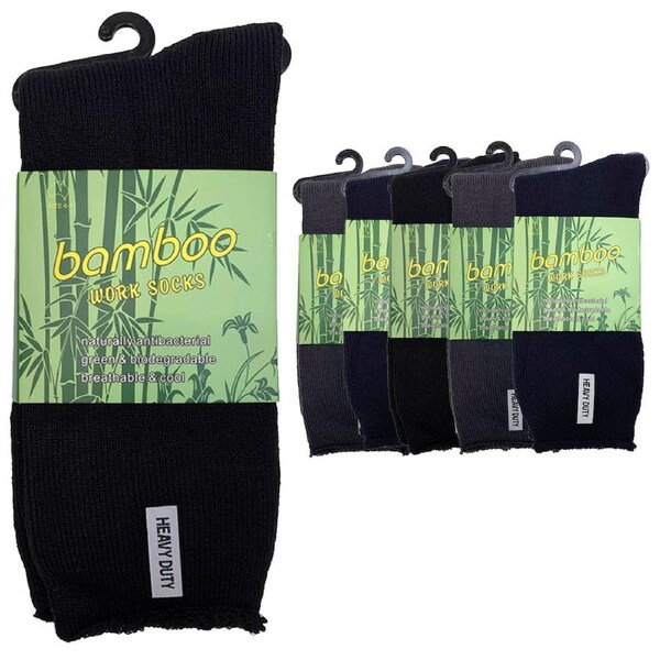 6 Pairs PREMIUM BAMBOO SOCKS Mens Heavy Duty Thick Work Socks Cushion BULK Assorted Colour Pack / 11-14