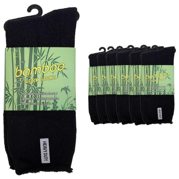 6 Pairs PREMIUM BAMBOO SOCKS Mens Heavy Duty Thick Work Socks Cushion BULK Black / 6-11