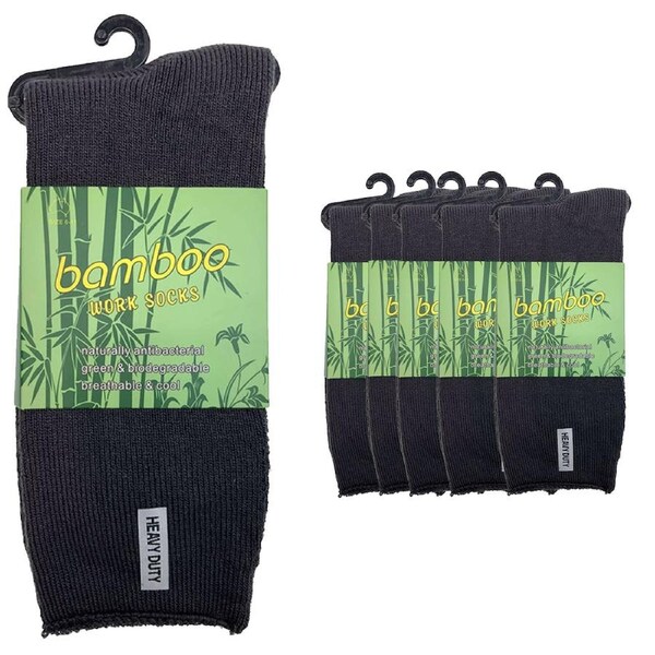 6 Pairs PREMIUM BAMBOO SOCKS Mens Heavy Duty Thick Work Socks Cushion BULK Charcoal Grey / 6-11