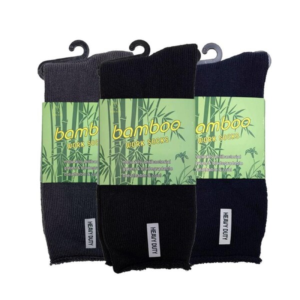 3 Pairs PREMIUM BAMBOO SOCKS Mens Heavy Duty Thick Work Socks Cushion BULK Assorted Colour Pack / 11-14