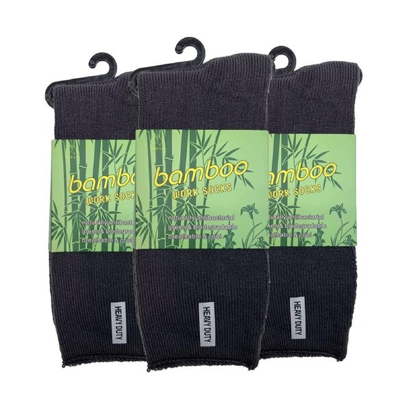 3 Pairs PREMIUM BAMBOO SOCKS Mens Heavy Duty Thick Work Socks Cushion BULK Charcoal Grey / 6-11