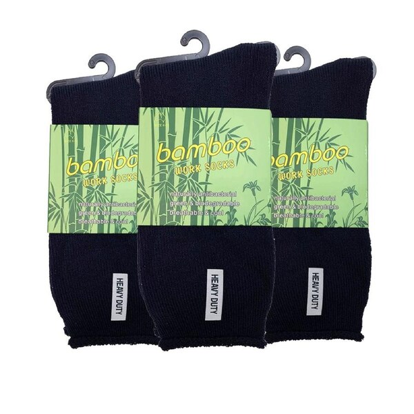 3 Pairs PREMIUM BAMBOO SOCKS Mens Heavy Duty Thick Work Socks Cushion BULK Navy Blue / 11-14