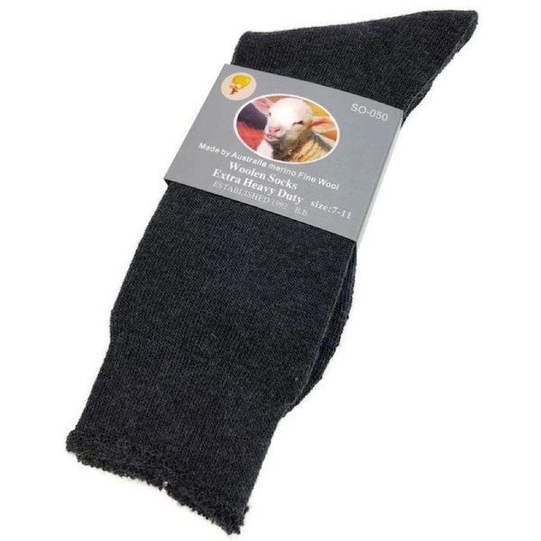 1 Pair Merino Wool Blend Woolen Work Socks Hiking Heavy Duty Warm Winter Thermal Charcoal / 7-11