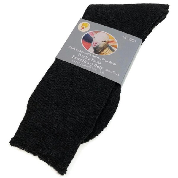 1 Pair Merino Wool Blend Woolen Work Socks Hiking Heavy Duty Warm Winter Thermal Black / 7-11