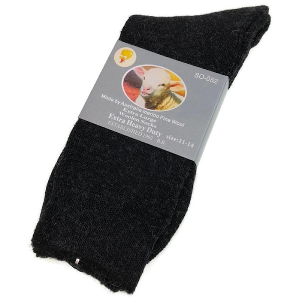 1 Pair Merino Wool Blend Woolen Work Socks Hiking Heavy Duty Warm Winter Thermal Black / 11-14