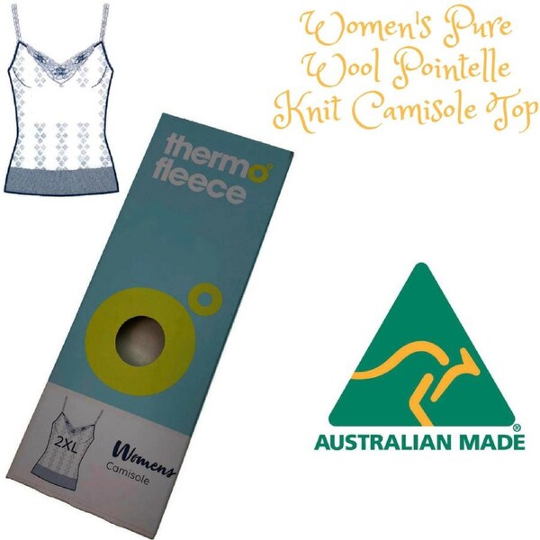 Womens Pure Merino Wool Pointelle Knit Camisole Thermal Top Cami Thermals Natural / XXL