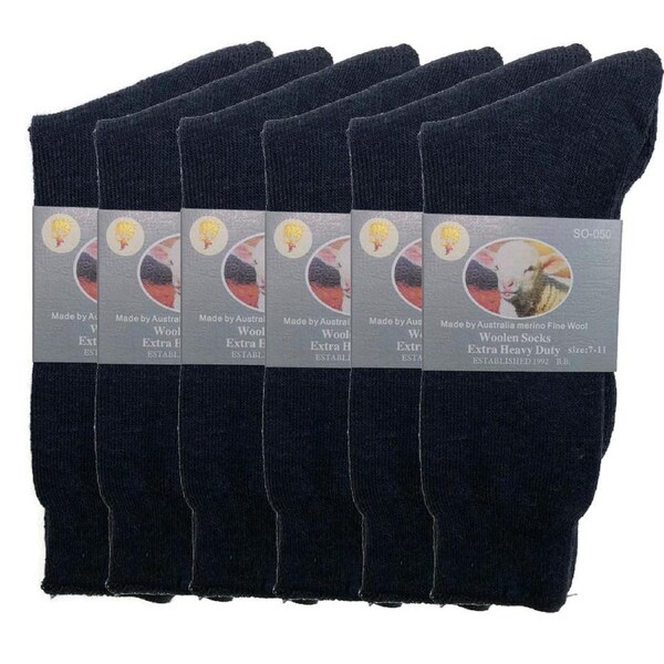 6 Pairs Merino Wool Blend Woolen Work Socks Hiking Heavy Duty Warm Thermal Bulk Navy / 7-11