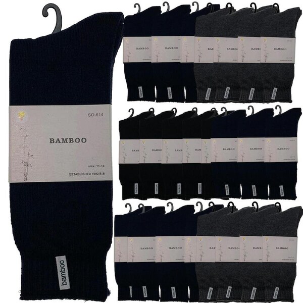24 Pairs PREMIUM BAMBOO SOCKS Mens Heavy Duty Thick Work Socks BULK Cushion Assorted Colour Pack / 11-14