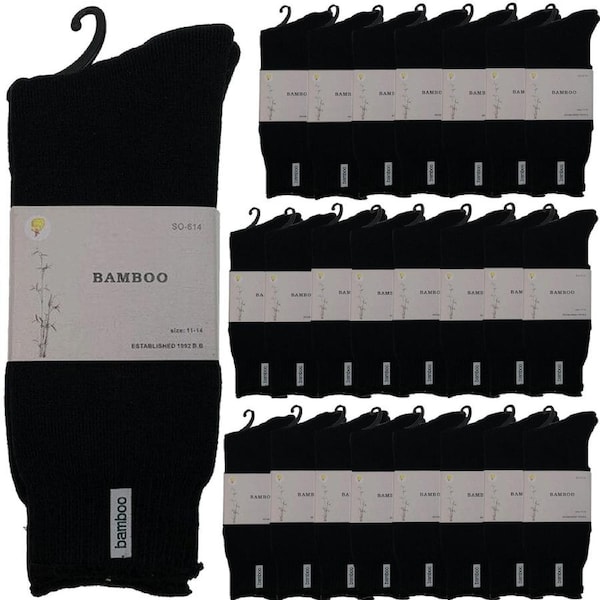 24 Pairs PREMIUM BAMBOO SOCKS Mens Heavy Duty Thick Work Socks BULK Cushion Black / 11-14