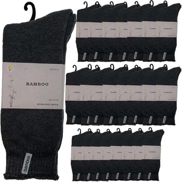 24 Pairs PREMIUM BAMBOO SOCKS Mens Heavy Duty Thick Work Socks BULK Cushion Charcoal Grey / 11-14