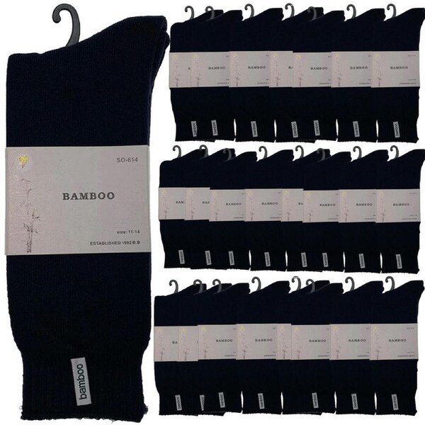 24 Pairs PREMIUM BAMBOO SOCKS Mens Heavy Duty Thick Work Socks BULK Cushion Navy Blue / 11-14