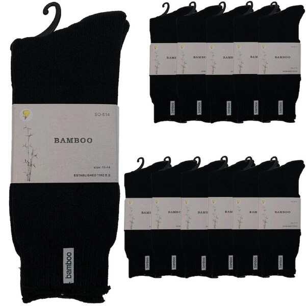 12 Pairs PREMIUM BAMBOO SOCKS Mens Heavy Duty Thick Work Socks BULK Cushion Black / 11-14