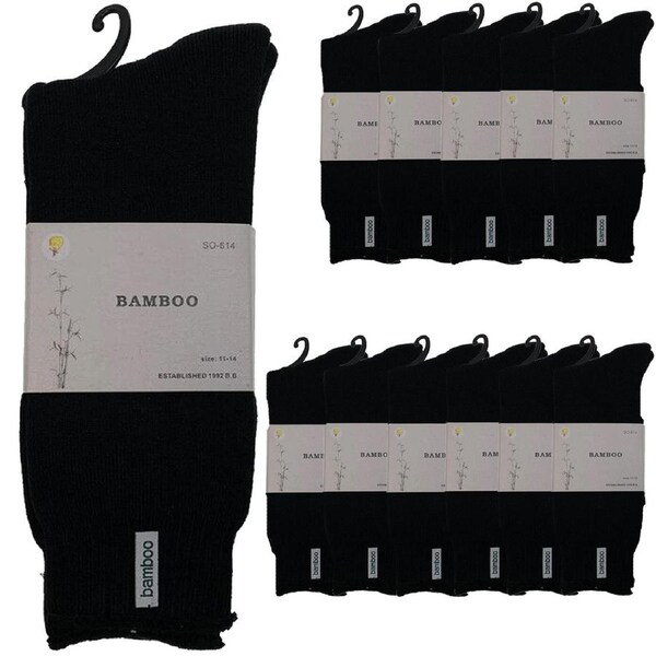 12 Pairs PREMIUM BAMBOO SOCKS Mens Heavy Duty Thick Work Socks BULK Cushion Black / 7-11