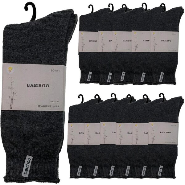 12 Pairs PREMIUM BAMBOO SOCKS Mens Heavy Duty Thick Work Socks BULK Cushion Charcoal Grey / 11-14