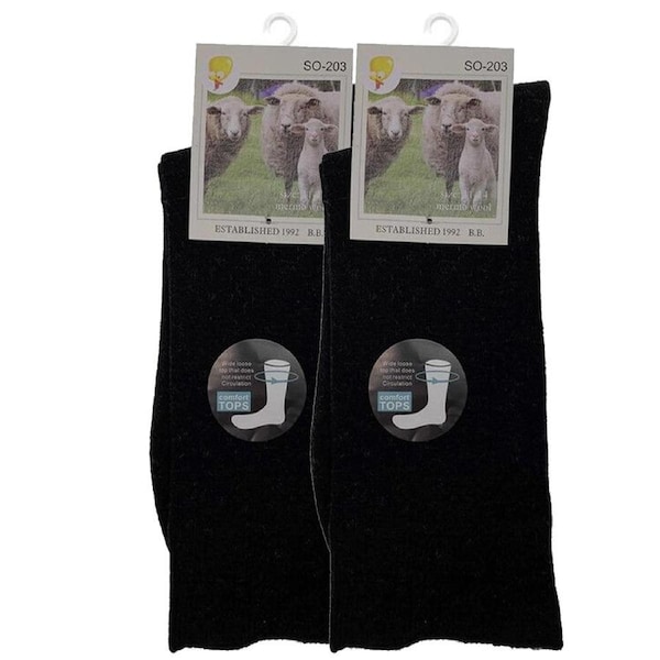 Merino Wool Mens Loose Top Thermal Socks Diabetic Comfort Circulation - 2 Pairs Black / 2-8