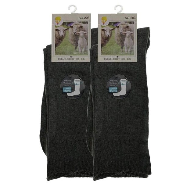 Merino Wool Mens Loose Top Thermal Socks Diabetic Comfort Circulation - 2 Pairs Grey / 7-11