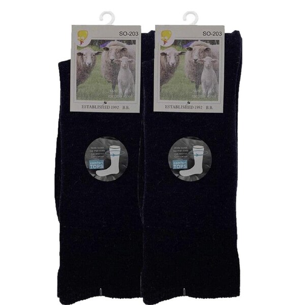 Merino Wool Mens Loose Top Thermal Socks Diabetic Comfort Circulation - 2 Pairs Navy / 7-11