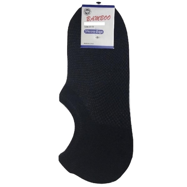 1 Pair NO SHOW BAMBOO SOCKS Non Slip Heel Grip Low Cut Invisible Footlet Black / 11-14