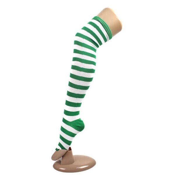 10x OVER THE KNEE SOCKS Plain Striped High Thigh Ladies Long Stocking BULK Price Dark Green/White / One Size Fits Most