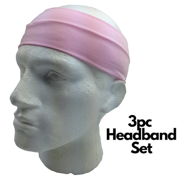 3pc Set Plain Headband Elastic Stretch Sports Yoga Hair Band Unisex Wide Wrap Light Pink / One-Size