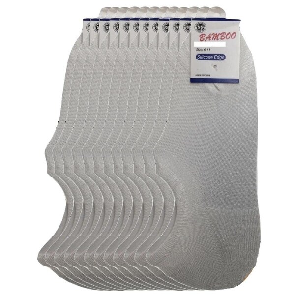 12x Pairs No Show Bamboo Socks Non-Slip Heel Grip Low Cut Invisible Footlet New White / 11-14