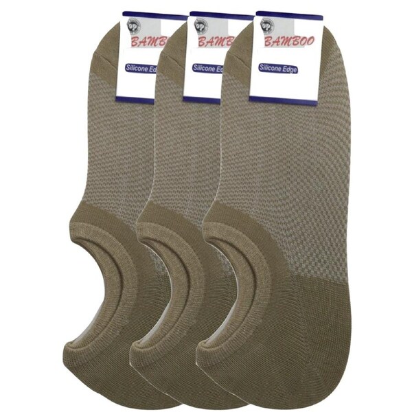3x Pairs No Show Bamboo Socks Non-Slip Heel Grip Low Cut Invisible Footlet New Beige / 11-14