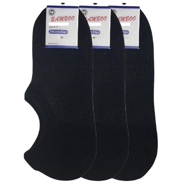 3x Pairs No Show Bamboo Socks Non-Slip Heel Grip Low Cut Invisible Footlet New Black / 2-8