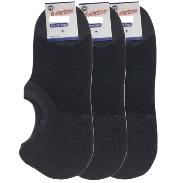3x Pairs No Show Bamboo Socks Non-Slip Heel Grip Low Cut Invisible Footlet New Charcoal / 11-14