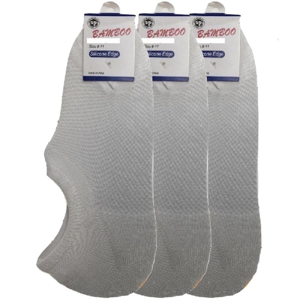 3x Pairs No Show Bamboo Socks Non-Slip Heel Grip Low Cut Invisible Footlet New White / 2-8