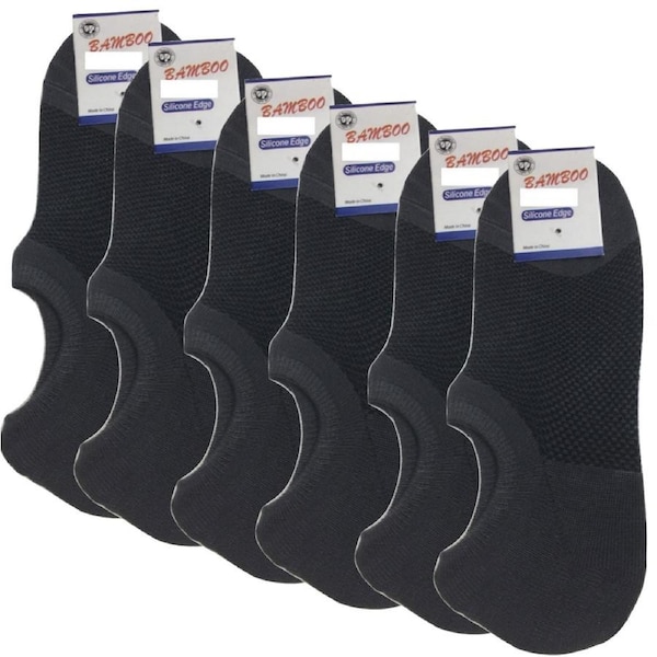 6x Pairs No Show Bamboo Socks Non-Slip Heel Grip Low Cut Invisible Footlet New Charcoal / 11-14