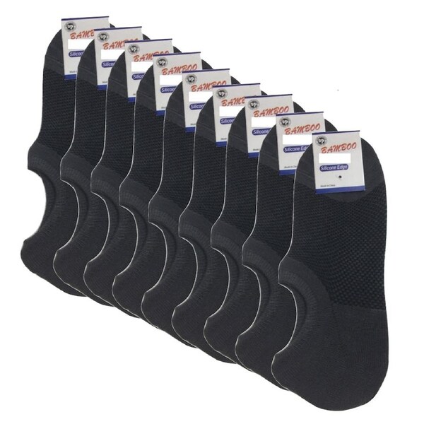 9x Pairs No Show Bamboo Socks Non-Slip Heel Grip Low Cut Invisible Footlet New Charcoal / 11-14