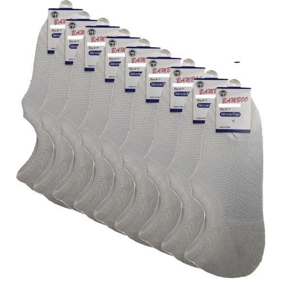 9x Pairs No Show Bamboo Socks Non-Slip Heel Grip Low Cut Invisible Footlet New White / 2-8
