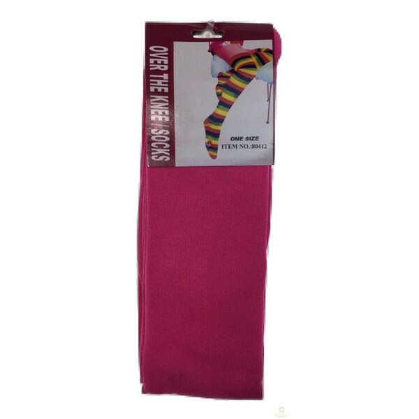 OVER THE KNEE SOCKS Plain Striped High Thigh Ladies Long Womens Stripey Stocking Plain Pink