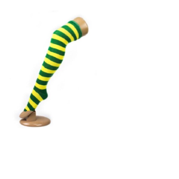 OVER THE KNEE SOCKS Plain Striped High Thigh Ladies Long Womens Stripey Stocking Green/Gold