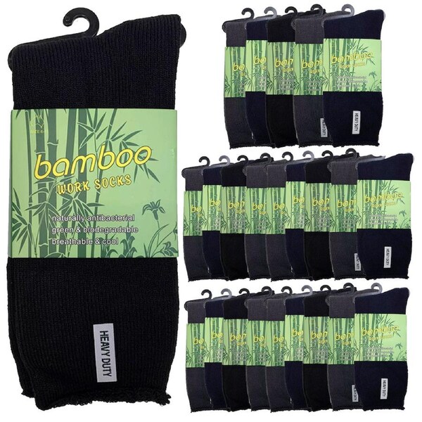 24 Pairs PREMIUM BAMBOO SOCKS Mens Heavy Duty Thick Work Socks Cushion BULK Assorted Colour Pack / 11-14
