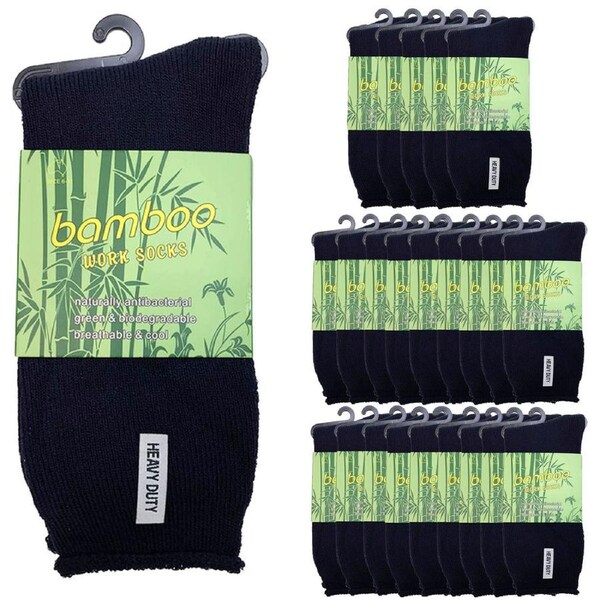 24 Pairs PREMIUM BAMBOO SOCKS Mens Heavy Duty Thick Work Socks Cushion BULK Navy Blue / 11-14