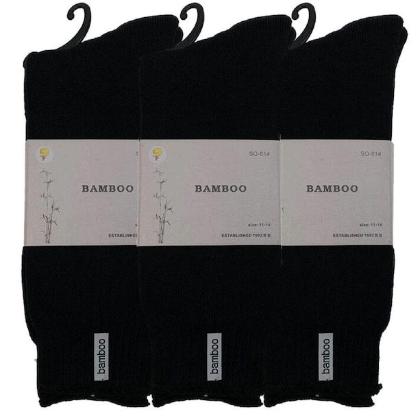 3 Pairs PREMIUM BAMBOO SOCKS Mens Heavy Duty Thick Work Socks BULK Cushion Black / 11-14