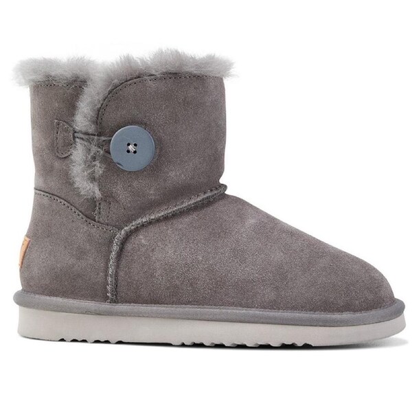 Grosby Womens Button UGG Boots Sheepskin Water Resistant Ankle Shoes Slippers Dark Grey / US 5