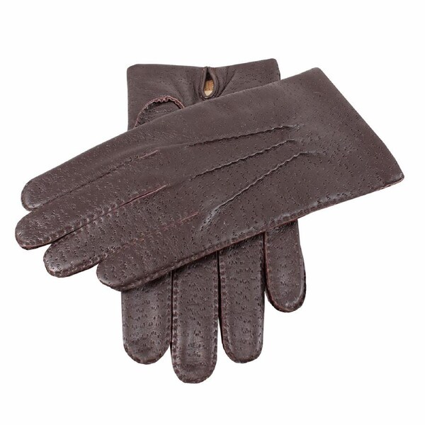 DENTS Mens Kent Perforated Leather Gloves With 3-Point Stitch Detail & Palm Vent Brown / Large