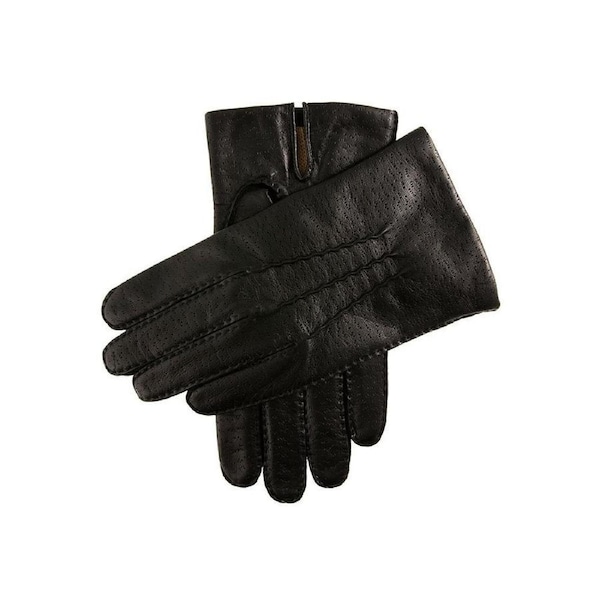 DENTS Mens Kent Perforated Leather Gloves With 3-Point Stitch Detail & Palm Vent Black / X-Large