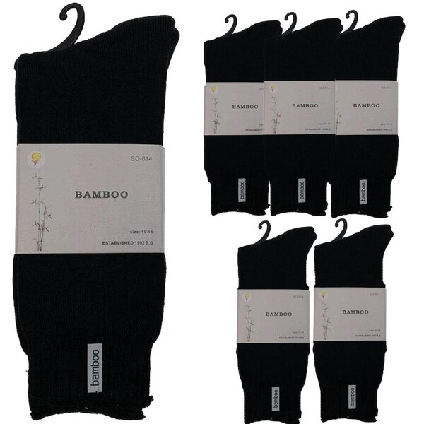 6 Pairs PREMIUM BAMBOO SOCKS Mens Heavy Duty Thick Work Socks BULK Cushion Black / 11-14