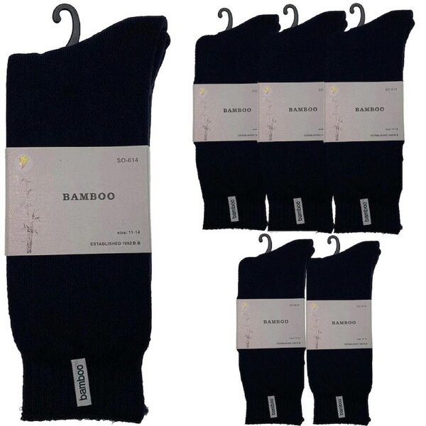 6 Pairs PREMIUM BAMBOO SOCKS Mens Heavy Duty Thick Work Socks BULK Cushion Navy Blue / 11-14