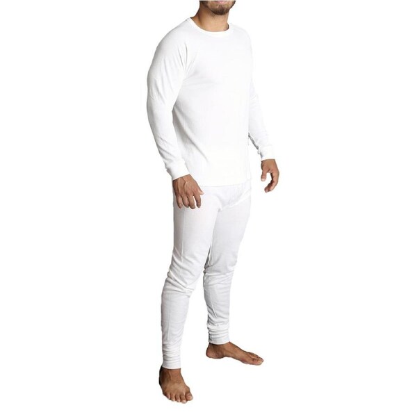 2pcs Set Mens Merino Wool Blend Long Sleeve Thermal Top & Long Johns Pants Underwear Beige / L