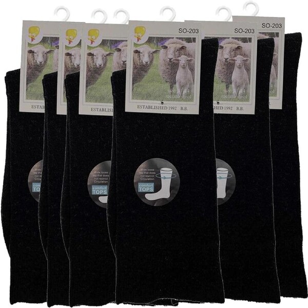 Merino Wool Mens Loose Top Thermal Socks Diabetic Comfort Circulation - 6 Pairs Black / 2-8