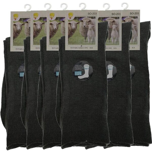 Merino Wool Mens Loose Top Thermal Socks Diabetic Comfort Circulation - 6 Pairs Grey / 7-11