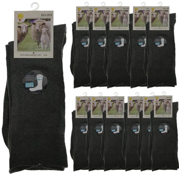 Merino Wool Mens Loose Top Thermal Socks Diabetic Comfort Circulation - 12 Pairs Grey / 2-8